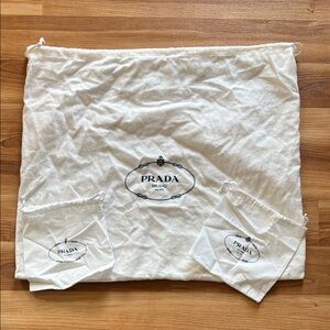 Prada Drawstring Dust Bags Set of 3 Large And Small White